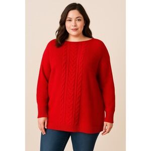 Chaps Womens Size Large Red Long Sleeve Boat Neck Cable‎ Knit Sweater